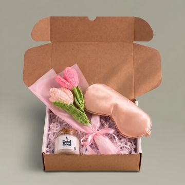 Good Deed - Candle (4 oz), Crochet Bouquet, and Sleep Mask Gift Set
