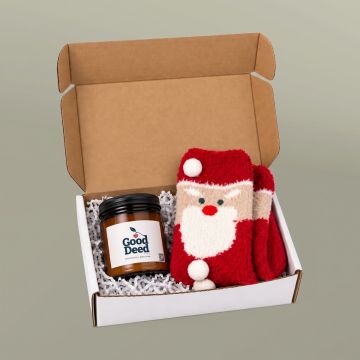 Good Deed - Glass Candle (9 oz) & Santa Socks Set